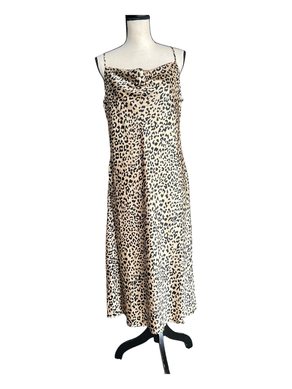 Sara Michelle Leopard Print Cowl Neck Midi Slip Dress Size L